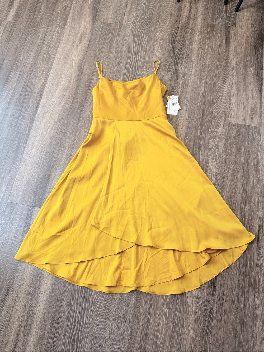 NWT Aidan Mattox Mustard Yellow High-Low Spaghetti Strap Dress